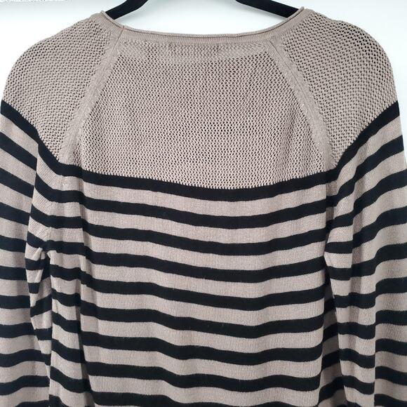525america Classic Raglan Beige and Black Stripe Loose Knit Semi Sheer Sweater S - Picture 10 of 11